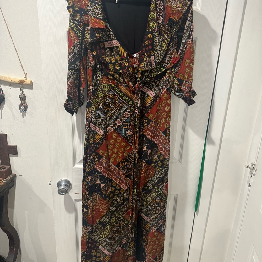 Free People Multicolor Patchwork Long Sleeve Dress